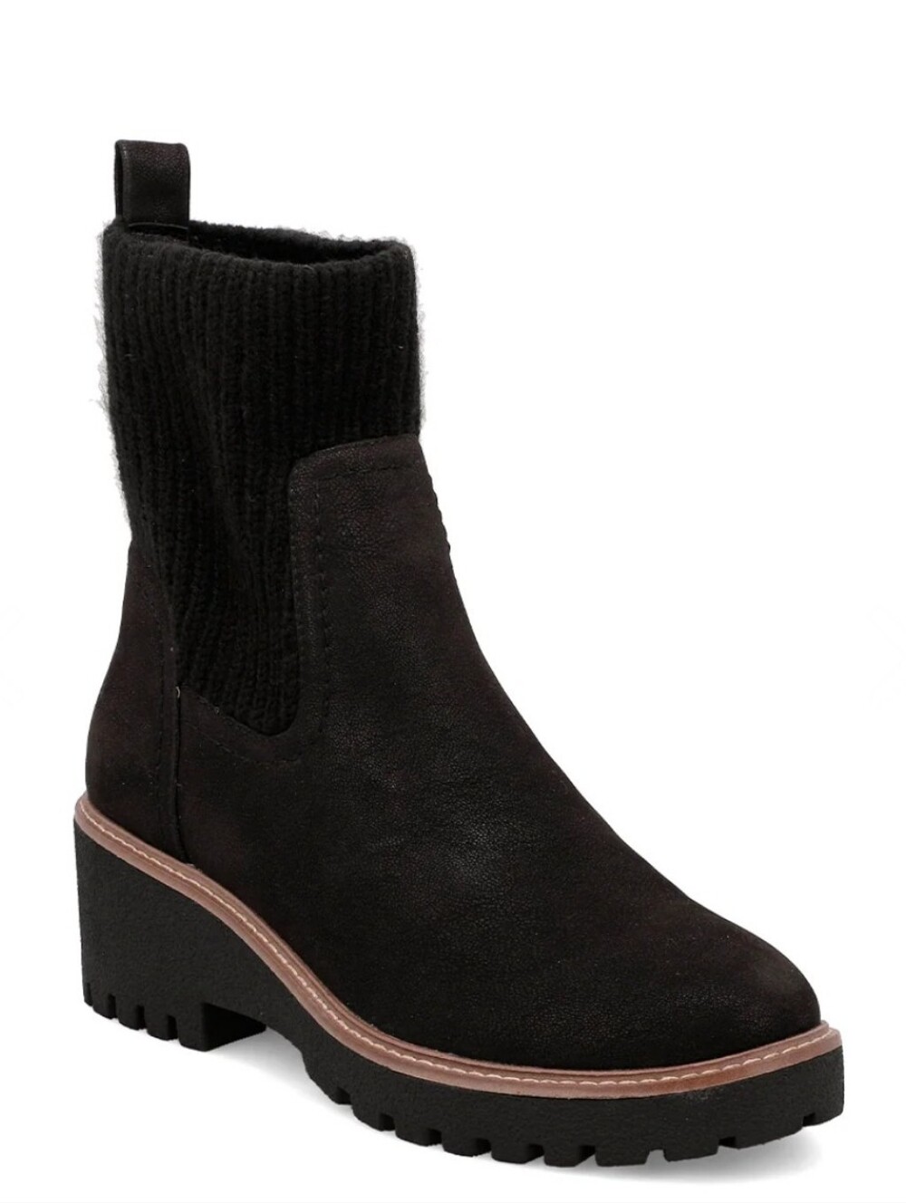 NWOT Women's MIA Kara Black Suede Chelsea Boot with Knit Shaft - Picture 4 of 7